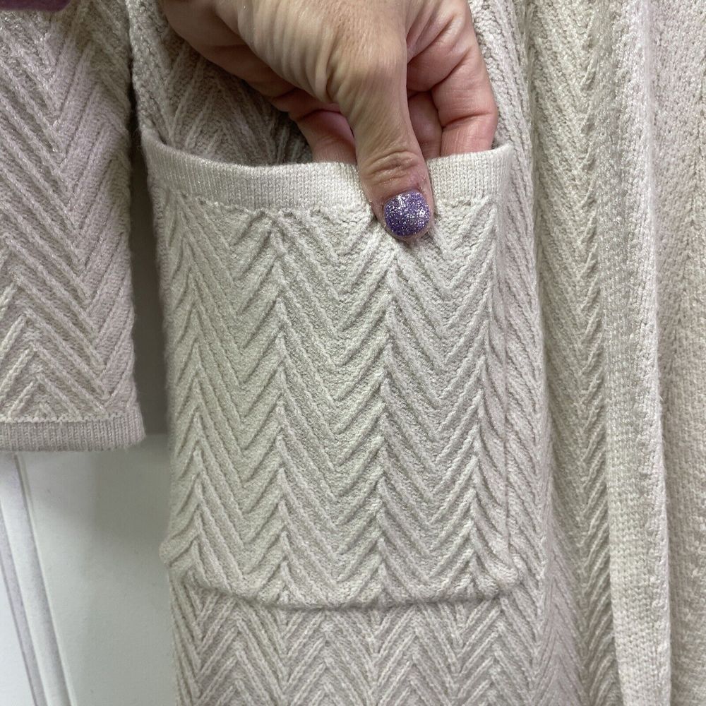 Magnolia Grace Callie Structured 2 Pocket Open Front Chevron Textured Cardigan S - Picture 3 of 8